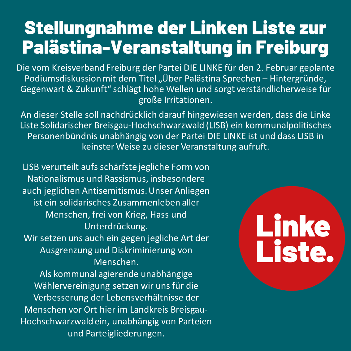 Stellungnahme zur Palästina-Veranstaltung der Partei DIE LINKE in Freiburg